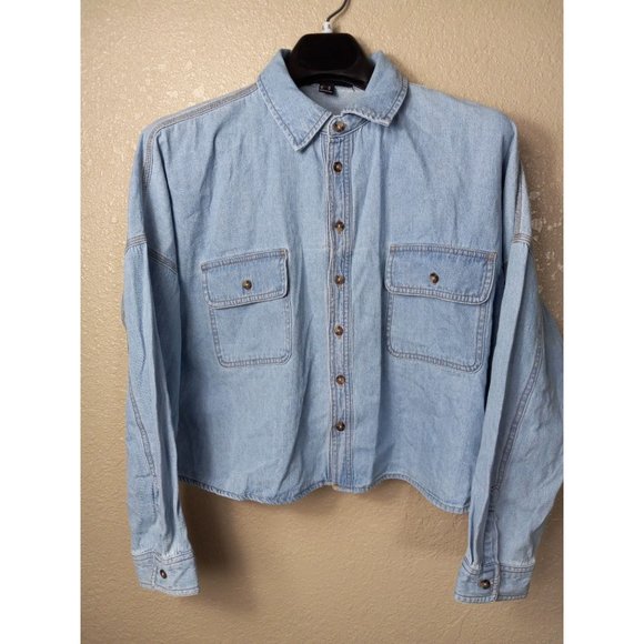Forever 21 blue button up long sleeve shirt size 0 - Picture 1 of 6